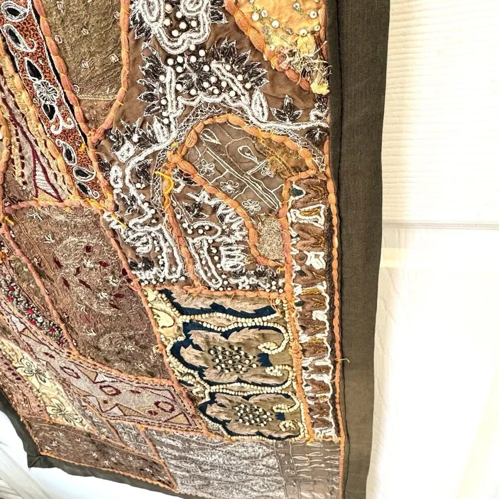 Vintage India Embroidered Patchwork Wall Hanging – Beadwork – 59” x 21”